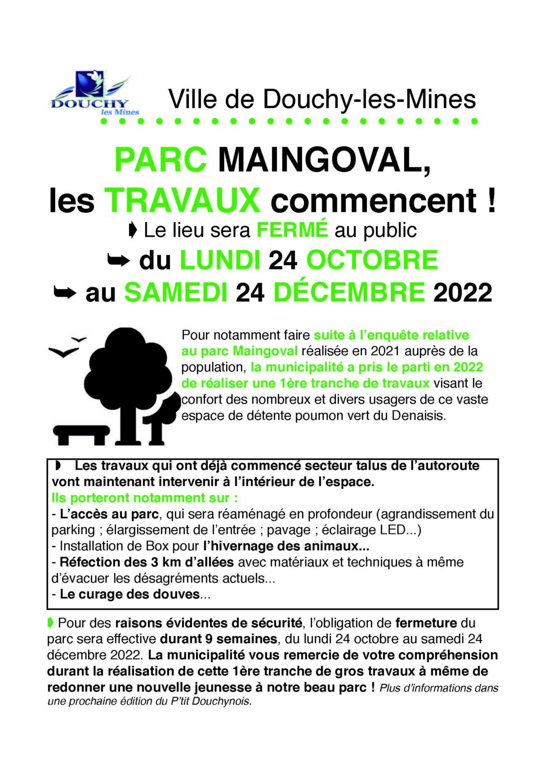 Le Parc Maingoval fermé pour se faire une beauté - Ville de Douchy-les ...